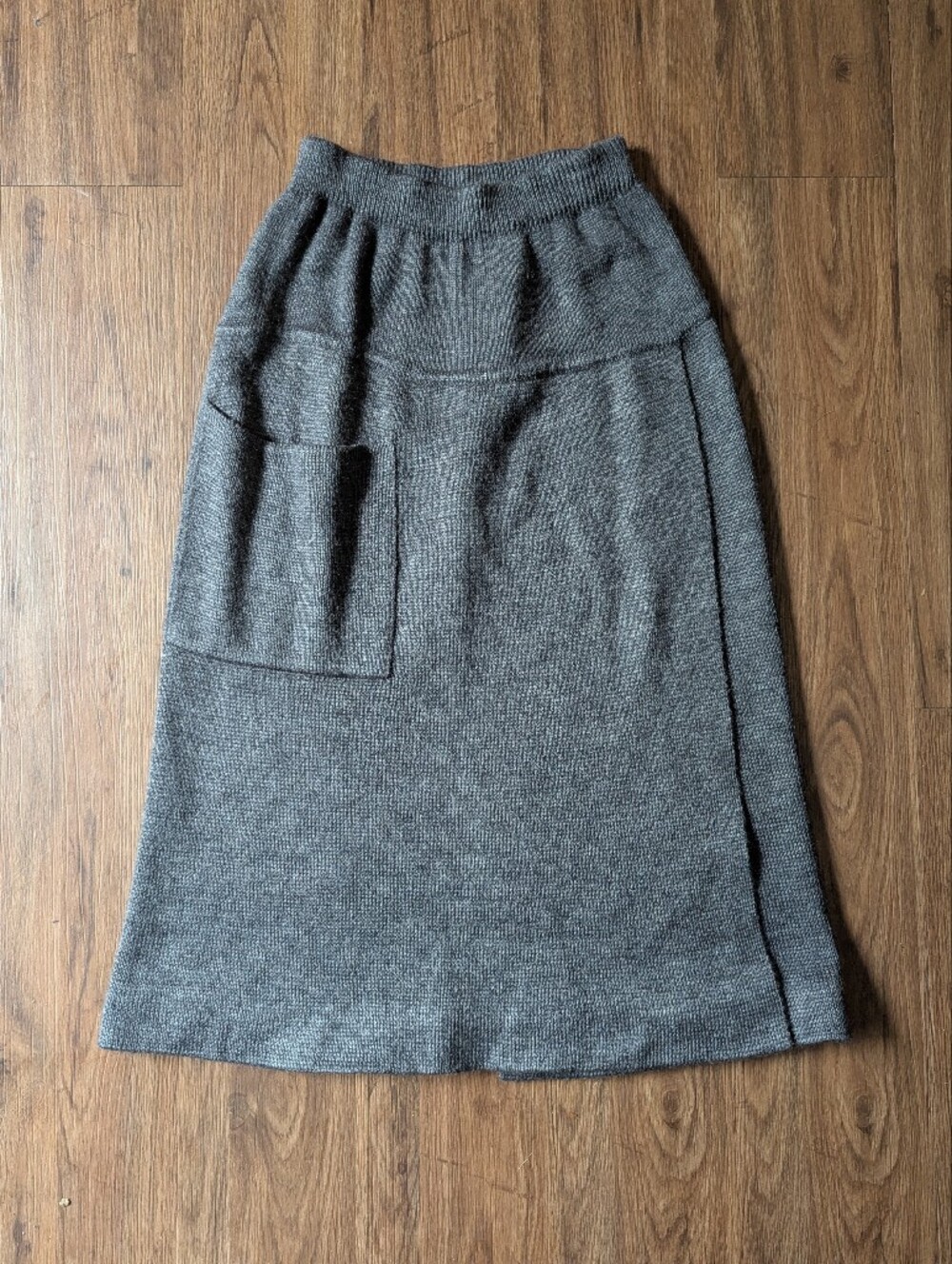 Vintage Geraldine Peterson Heavy Gray Knit Midi Skirt With Pocket Sz S